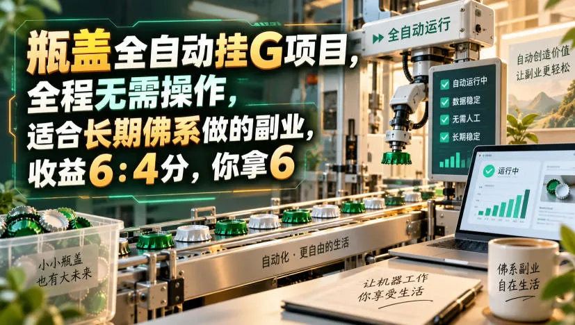 瓶盖全自动挂G项目,全程无需操作,适合长期佛系做的副业,收益6:4分,你拿6【揭秘】-海桐网创