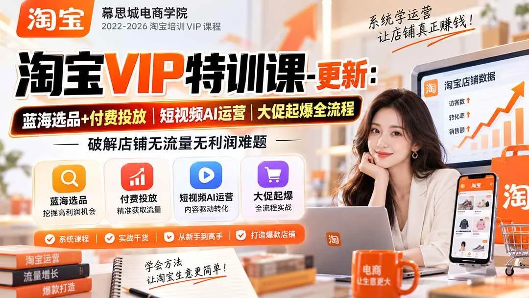 （20522期）淘宝VIP特训课-更新0917：蓝海选品+付费投放｜短视频AI运营｜大促起爆全流程，破解店铺无流量无利润难题-海桐网创