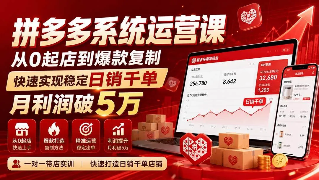 (20547期)拼多多系统运营课-无水印(更新9月),从0起店到爆款复制,快速实现稳定日销千单,月利润破5万-海桐网创