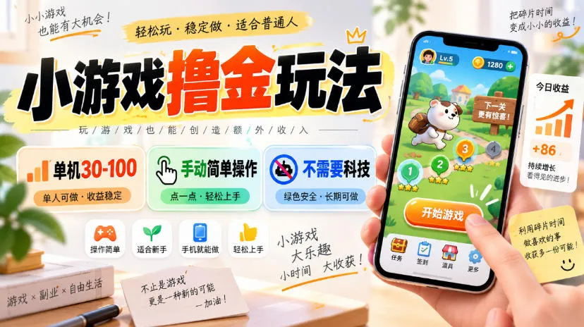 小游戏撸金玩法，单机30-100，手动简单操作，不需要科技-海桐网创
