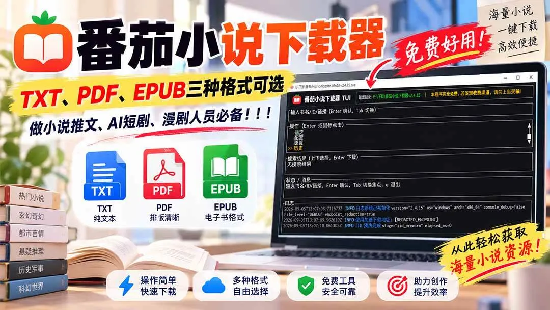 (20529期)番茄小说下载器,TXT、PDF、EPUB三种格式可选,做小说推文、AI短剧、漫剧人员必备!-海桐网创
