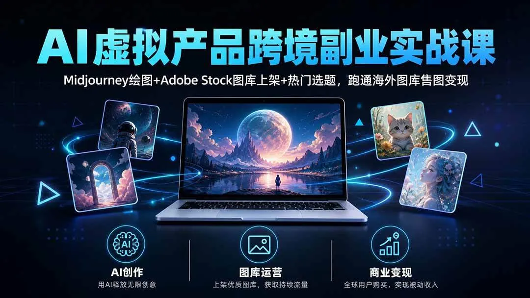 (20514期)AI虚拟产品跨境副业实战课|Midjourney绘图+Adobe Stock图库上架+热门选题,跑通海外图库售图变现-海桐网创
