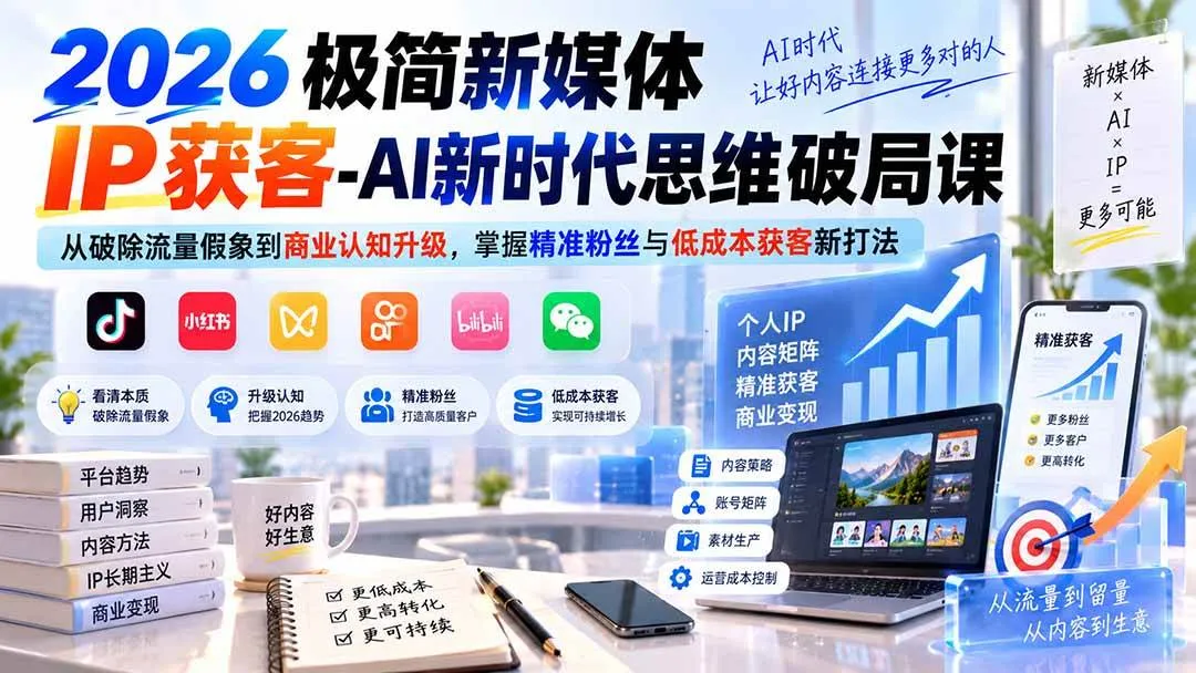(20272期)2026极简新媒体IP获客-AI新时代思维破局课:从破除流量假象到商业认知升级,掌握精准粉丝与低成本获客新打法-海桐网创