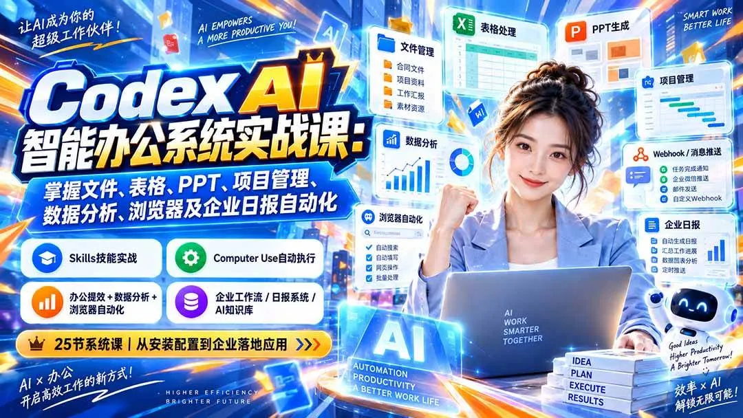 (20446期)Codex AI智能办公系统实战课:掌握文件、表格、PPT、项目管理、数据分析、浏览器及企业日报自动化-海桐网创