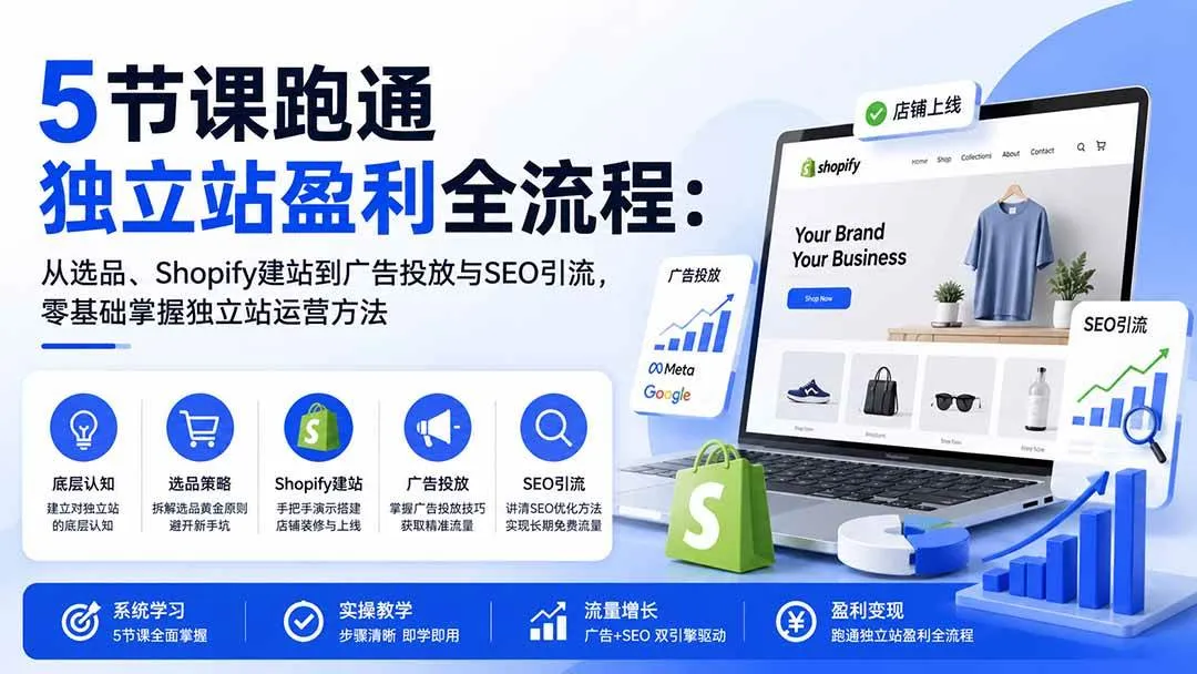 (20316期)5节课跑通独立站盈利全流程:从选品、Shopify建站到广告投放与SEO引流,零基础掌握独立站运营方法 (20316期)5节课跑通独立站盈利全流程:从选品、Shopify建站到广告投放与SEO引流,零基础掌握独立站运营方法