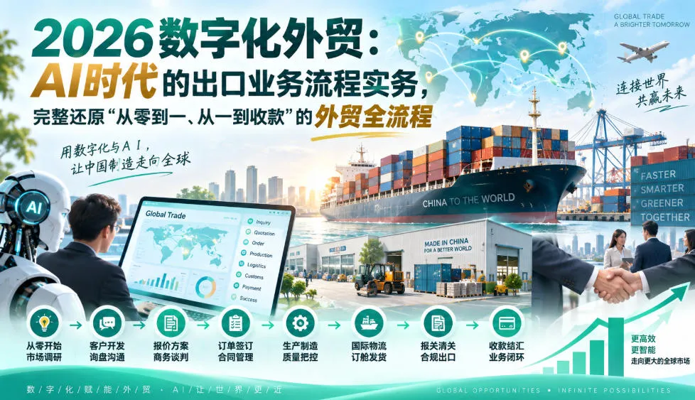 2026数字化外贸:AI时代的出口业务流程实务,完整还原”从零到一、从一到收款”的外贸全流程-海桐网创