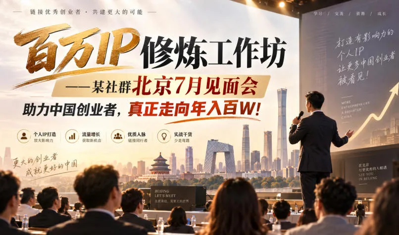 百万IP修炼工作坊——某社群北京7月见面会,助力中国创业者,真正走向年入百W!-海桐网创