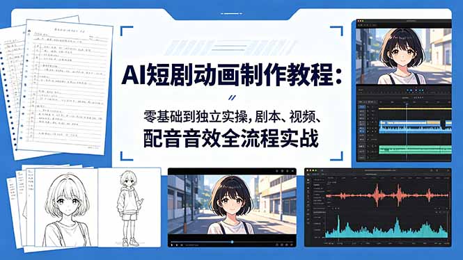 AI短剧动画制作教程:零基础到独立实操,剧本、视频、配音音效全流程实战-云网创