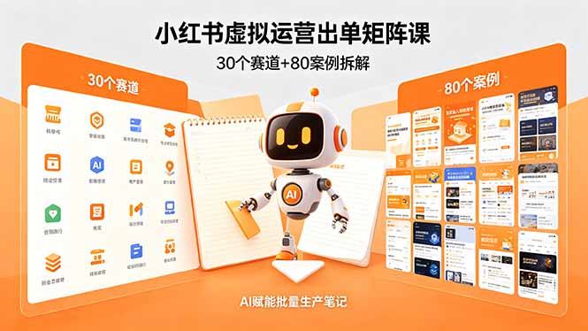 小红书虚拟运营出单矩阵课:30个赛道+80案例拆解,AI赋能批量生产笔记-云网创