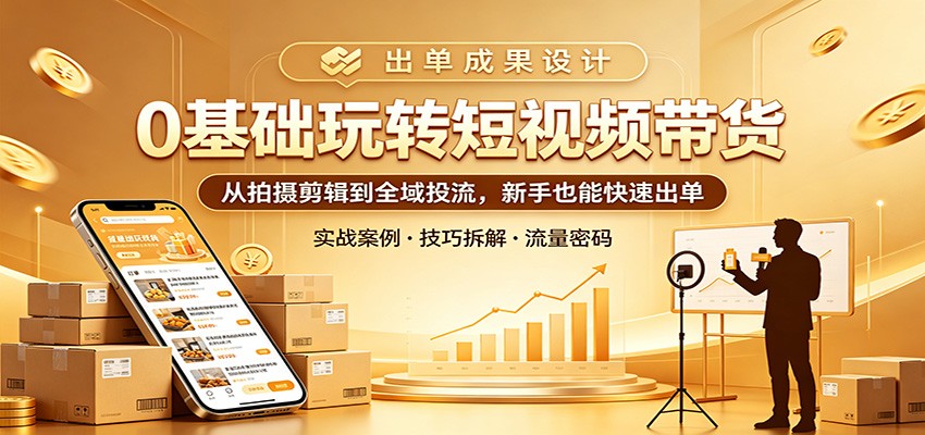 0基础玩转短视频带货:从拍摄剪辑到全域投流,新手也能快速出单-云网创