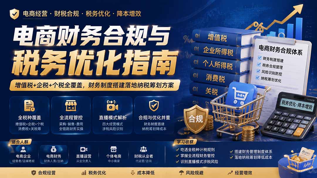 电商财务合规与税务优化指南:增值税+企税+个税全覆盖,财务制度搭建落地纳税筹划方案-云网创