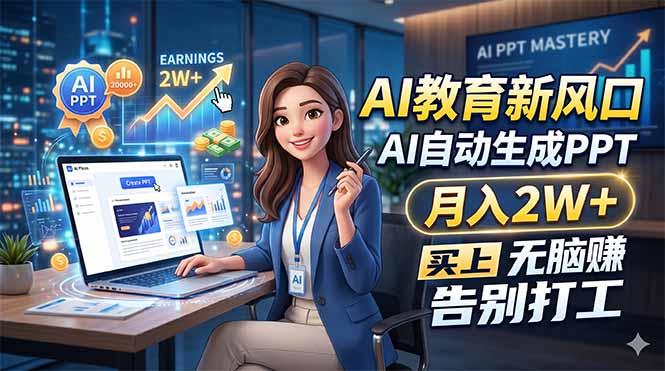 AI教育新风口,AI自动生成PPT,月入2W+,无脑赚,告别打工-云网创