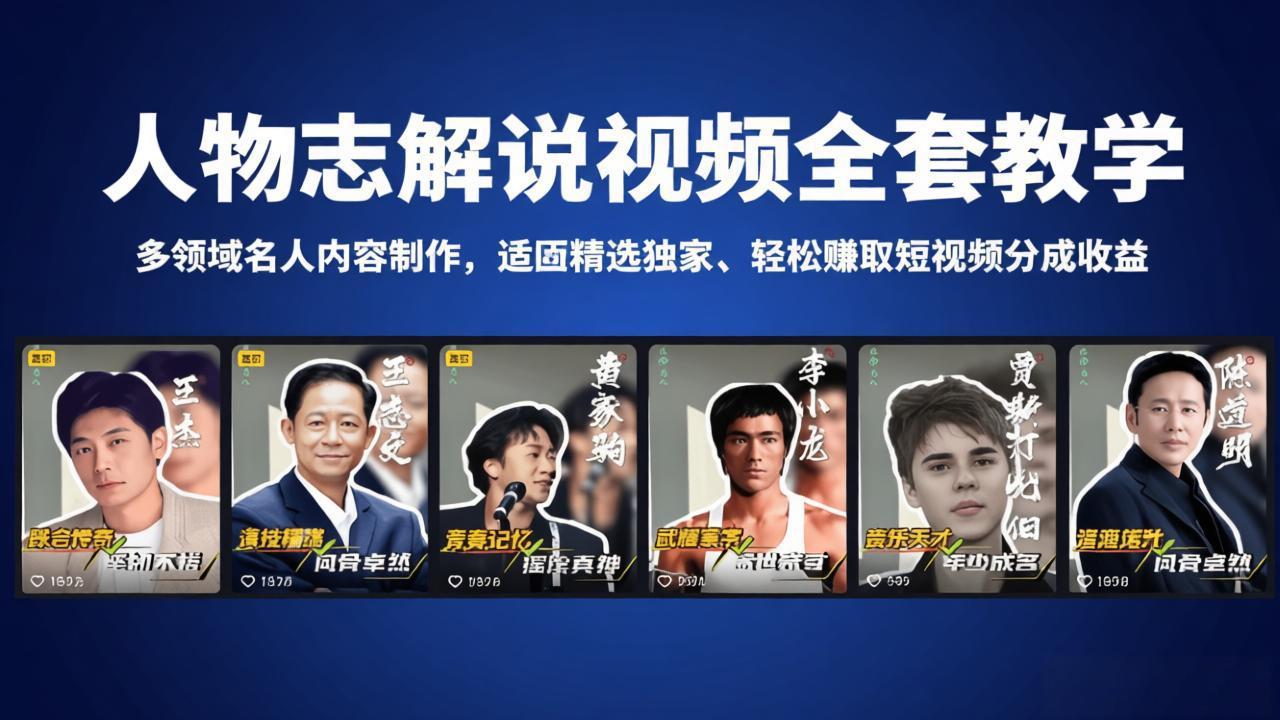人物志解说视频全套教学,多领域名人内容制作,适配精选独家,轻松赚取短视频分成收益-云网创