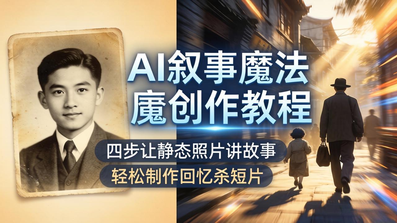 AI叙事魔法创作教程,四步让静态照片讲故事,老照片修复加动态特效,轻松制作回忆杀短片-云网创