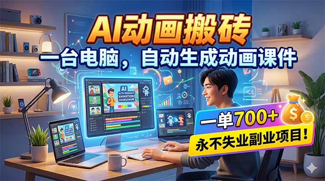 AI动画搬砖,一台电脑,自动生成动画课件,一单800+ 永不失业副业项目!-云网创