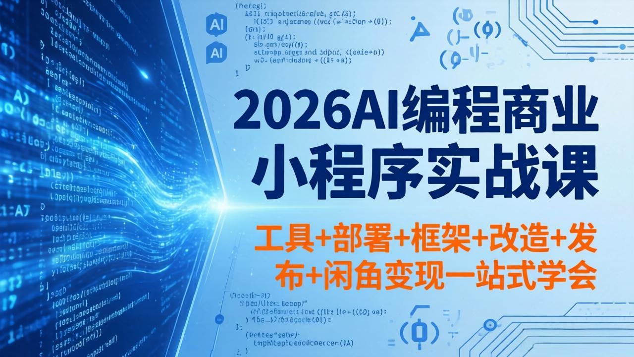 2026AI编程商业小程序实战课，工具+部署+框架+改造+发布+闲鱼变现一站式学会-云网创