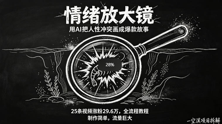 AI制作“情绪放大镜“视频,25条视频涨粉29.6W粉,流量巨大,制作简单,全流程教程-云网创