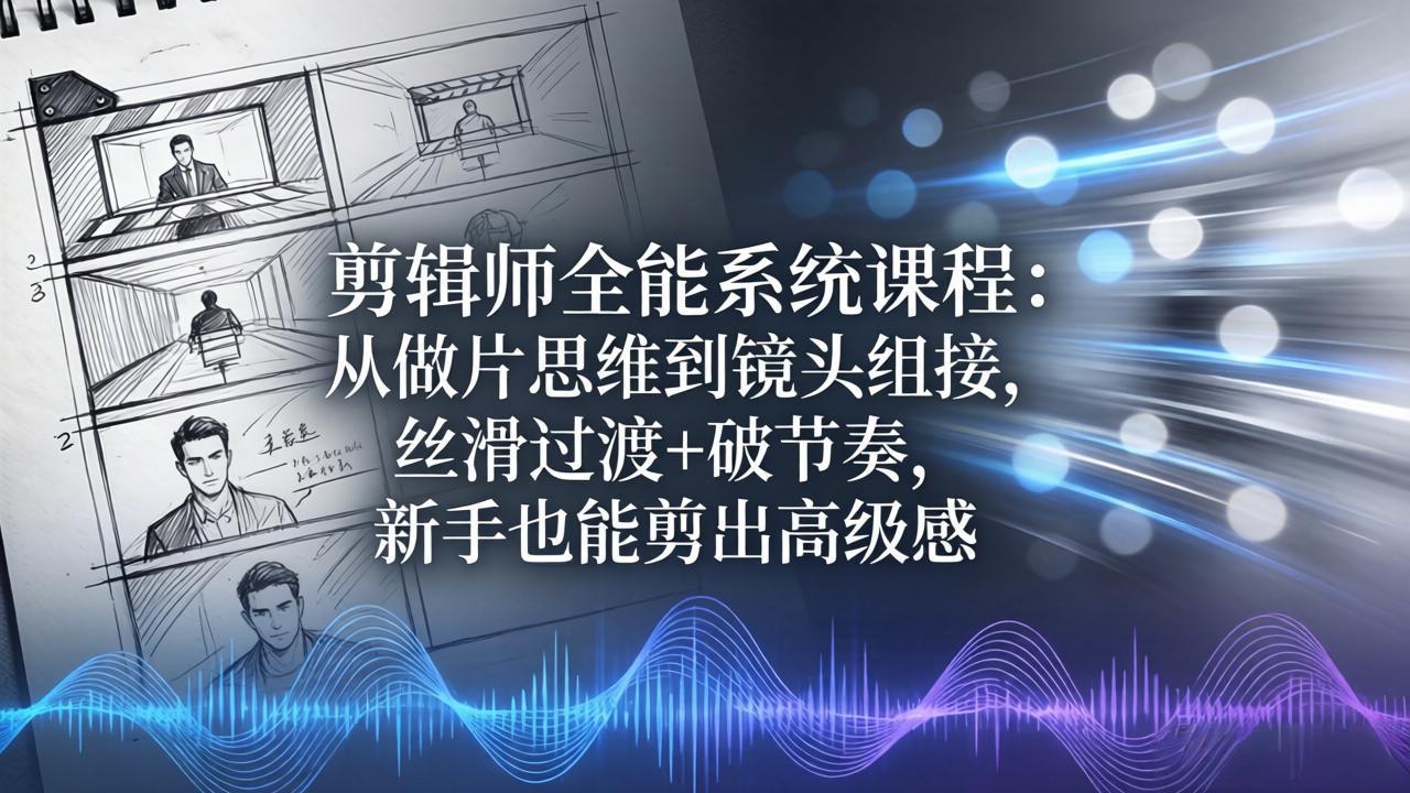 剪辑师全能系统课程：从做片思维到镜头组接，丝滑过渡+破节奏，新手也能剪出高级感-云网创