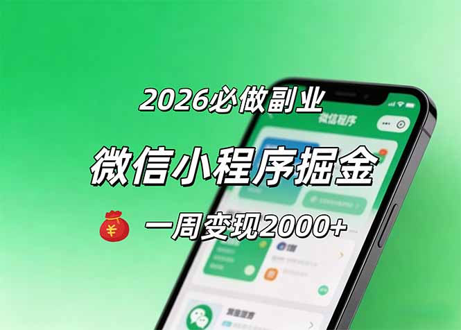 2026微信小程序掘金,简单好上手,一周变现2000+-云网创