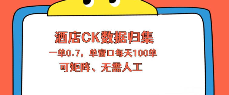 上班也能玩的酒店CK数据归集,一单0.7单窗口每天可做100单,一个人就能矩阵操作【揭秘】-云网创