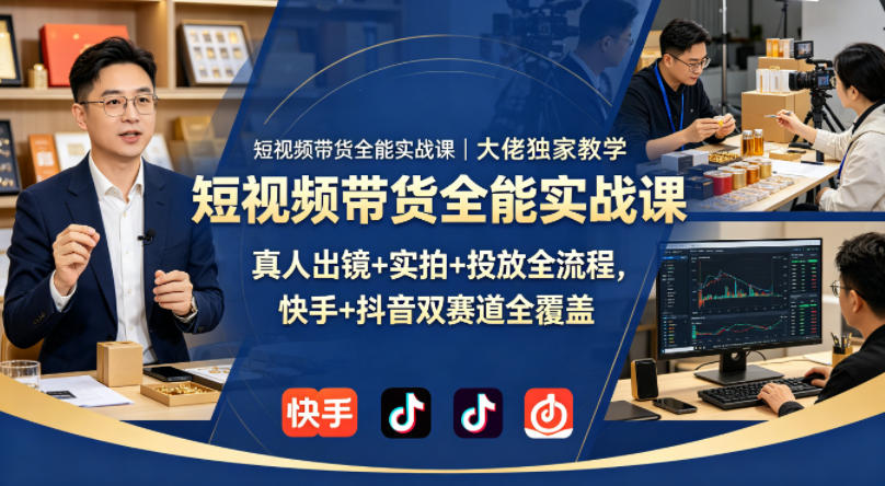 短视频带货全能实战课|大佬独家教学,真人出镜+实拍+投放全流程,快手+抖音双赛道全覆盖-云网创