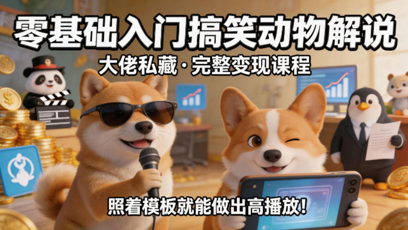 零基础入门搞笑动物解说，大佬私藏完整变现课程，照着模板就能做出高播放-云网创