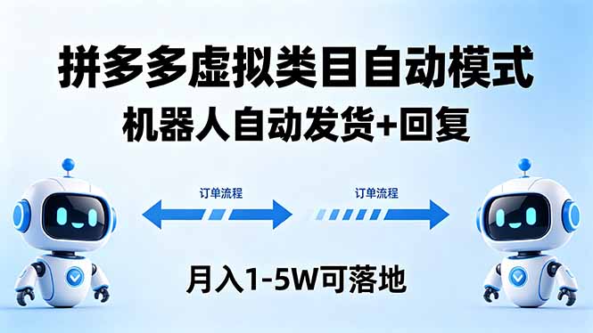 多多虚拟类目自动模式,机器人自动发货 + 回复,月入 1-5W 可落地-云网创