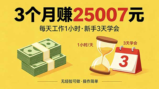 3个月赚钱25007元,每天工作1个小时,新手3天全部学会!-云网创