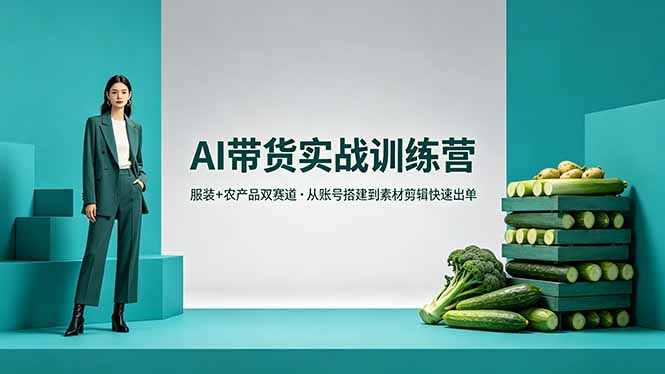 AI带货实战训练营,服装+农产品双赛道,从账号搭建到素材剪辑快速出单-云网创