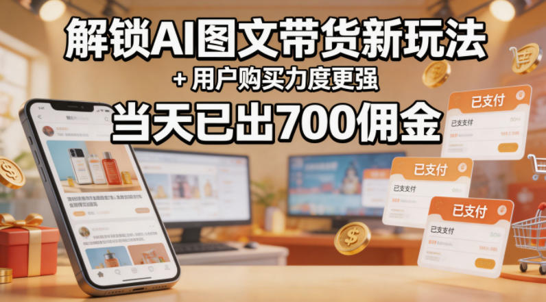 解锁ai图文带货新玩法+用户购买力度更强,当天已出700佣金,详细拆解-云网创