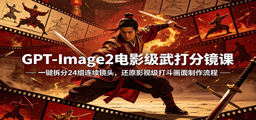 GPT-Image2电影级武打分镜课:一键拆分24组连续镜头,还原影视级打斗画面制作流程-云网创