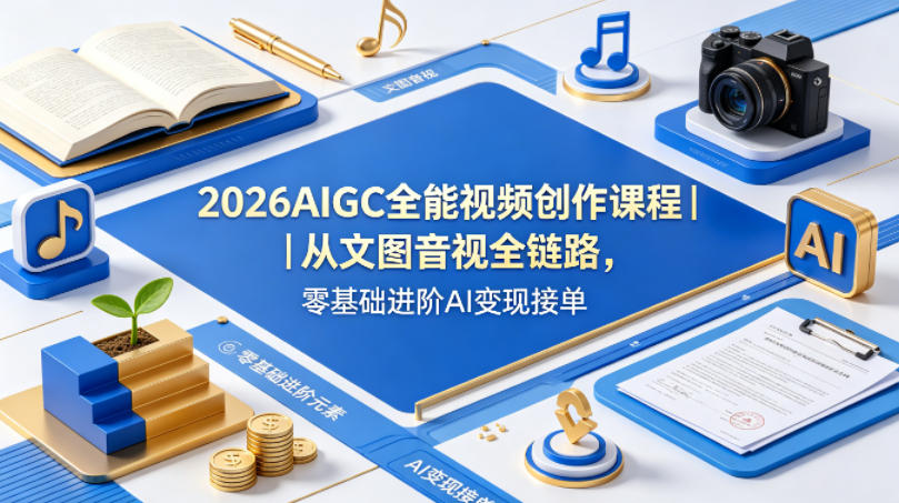 2026AIGC全能视频创作课程|从文图音视全链路,零基础进阶AI变现接单-云网创