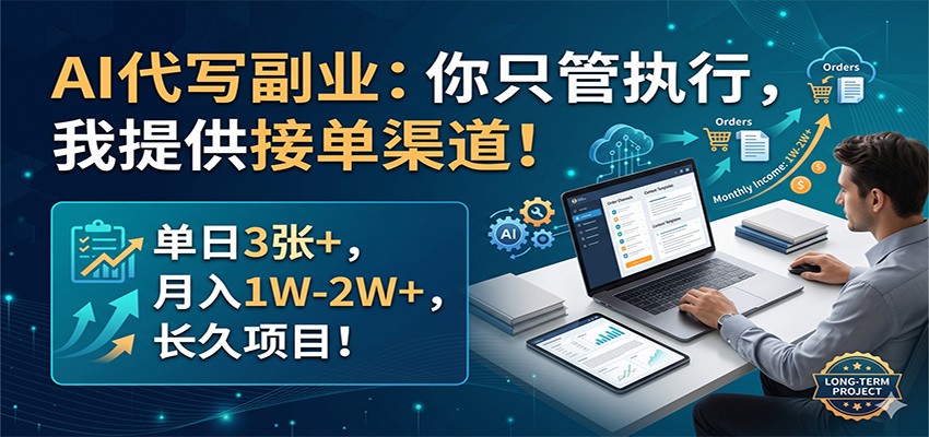 AI代写副业：你只管执行，我提供接单渠道！单日3张+，月入1W-2W+，长久项目-云网创