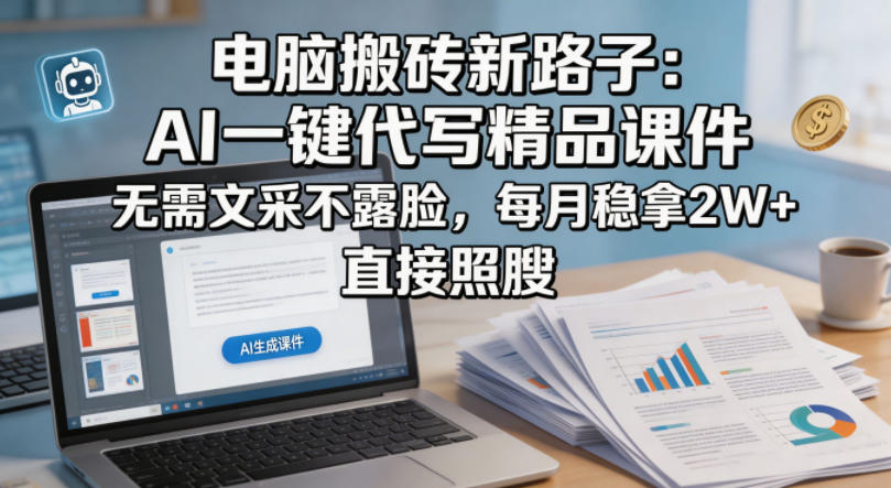 电脑搬砖新路子:AI一键代写精品课件,无需文采不露脸,每月稳拿2W+,直接照搬-云网创