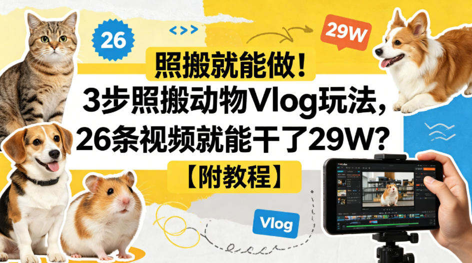 照搬就能做！3步照搬动物Vlog玩法，26条视频就能干了29W？【附教程】【赠coze一键生成工作流】-云网创