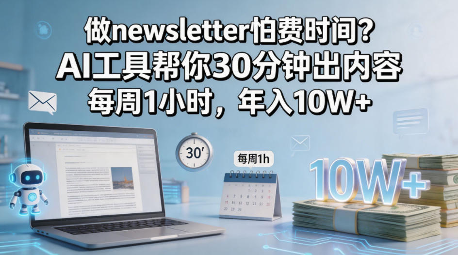 做newsletter怕费时间?AI工具帮你30分钟出内容,每周1小时,年入10W+!【原创双语字幕】-云网创