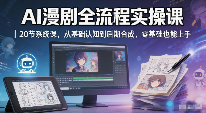 AI漫剧全流程实操课｜20节系统课，从基础认知到后期合成，零基础也能上手-云网创