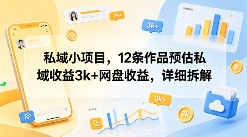 私域小项目,12条作品预估私域收益3k+网盘收益,详细拆解-云网创