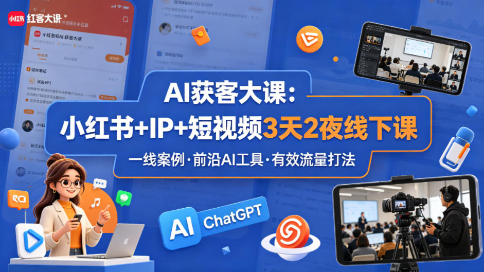 AI获客大课小红书+IP+短视频3天2夜线下课,用最真实的一线案例,最前沿的AI工具,最有效的流量打法-云网创