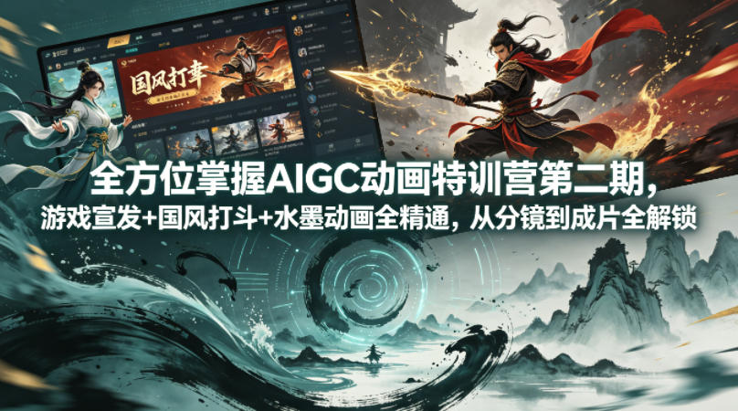 全方位掌握AIGC动画特训营第二期，游戏宣发+国风打斗+水墨动画全精通，从分镜到成片全解锁-云网创