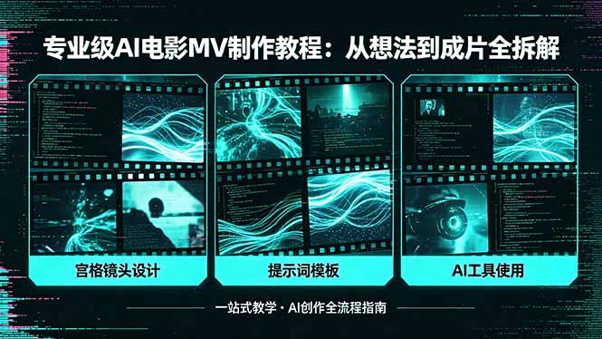 专业级AI电影MV制作教程，从想法到成片全拆解，宫格镜头+提示词模板+AI工具一站式教学-云网创