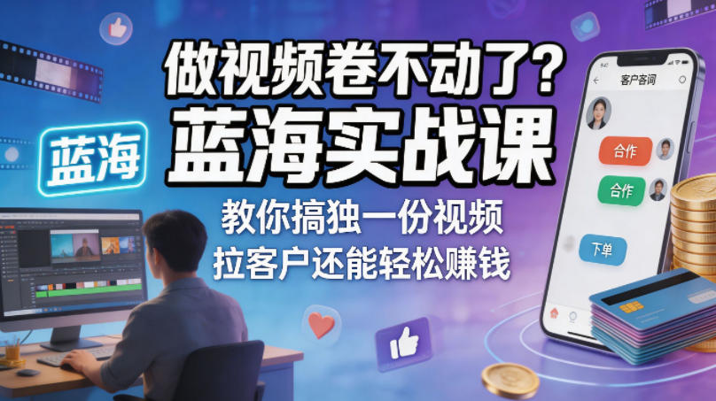 做视频卷不动了？蓝海实战课教你搞独一份视频，拉客户还能轻松賺钱！【原创双语字幕】-云网创