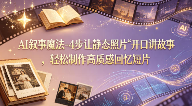 AI叙事魔法-4步让静态照片“开口讲故事”，轻松制作高质感回忆短片-云网创