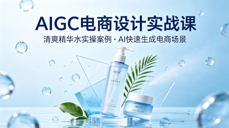 AIGC电商设计实战课，以清爽精华水为实操案例，教你用AI快速生成电商场景-云网创