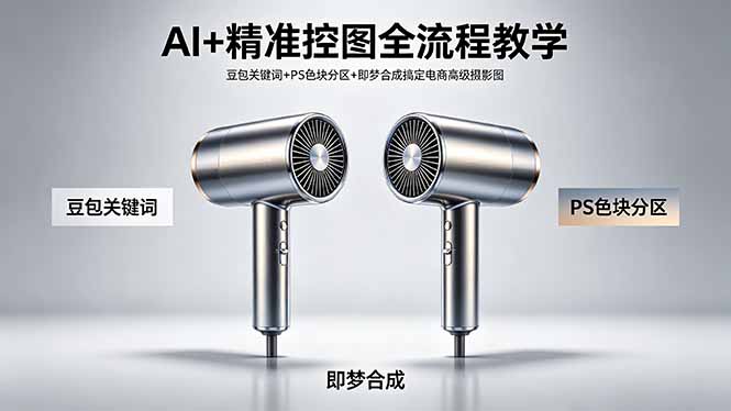 AI+精准控图全流程教学 豆包关键词+PS色块分区+即梦合成搞定电商高级摄影图-云网创