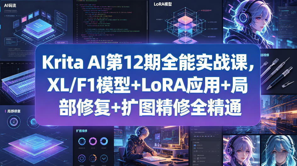 Krita AI第12期全能实战课,XL/F1模型+LoRA应用+局部修复+扩图精修全精通-云网创