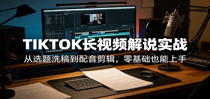 TIKTOK长视频解说实战:从选题洗稿到配音剪辑,零基础也能上手-云网创