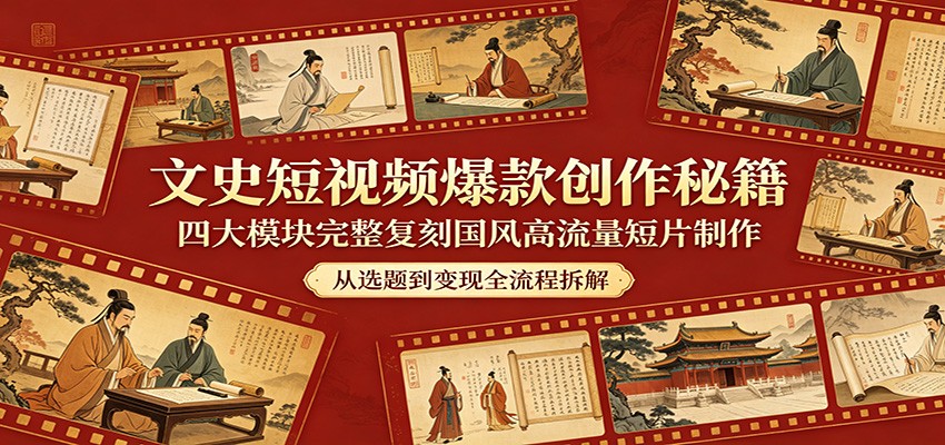 文史短视频爆款创作秘籍:四大模块完整复刻国风高流量短片制作-云网创