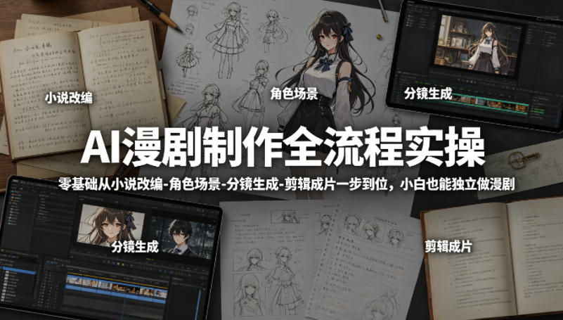 AI漫剧制作全流程实操，零基础从小说改编-角色场景-分镜生成-剪辑成片一步到位，小白也能独立做漫剧-云网创