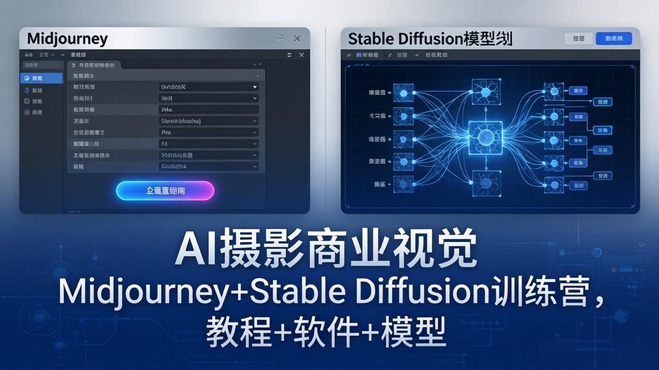 AI摄影商业视觉Midjourney+Stable Diffusion训练营，教程+软件+模型-云网创